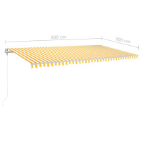 Produktbild för Markis med stolpar automatiskt infällbar 6x3 m gul och vit