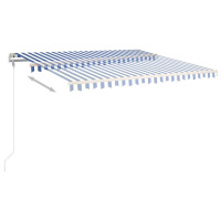 Produktbild för Markis med stolpar automatisk infällbar 4x3,5 m blå och vit
