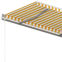 Miniatyr av produktbild för Markis med stolpar automatisk infällbar 4x3,5 m gul och vit