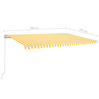 Produktbild för Markis med stolpar automatisk infällbar 5x3,5 m gul och vit