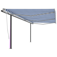 Produktbild för Markis med stolpar manuellt infällbar 6x3,5 m blå och vit