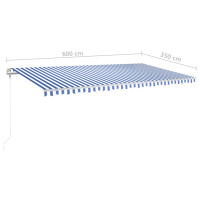 Produktbild för Markis med stolpar manuellt infällbar 6x3,5 m blå och vit