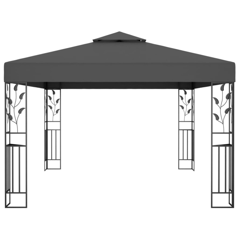 Produktbild för Paviljong med dubbeltak och ljusslinga LED 3x4 m antracit