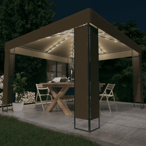 vidaXL Paviljong dubbla tak och ljusslinga LED 3x3x2,7 m taupe