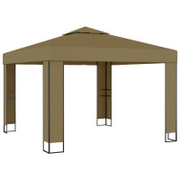 Produktbild för Paviljong dubbla tak och ljusslinga LED 3x3x2,7 m taupe