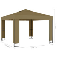 Produktbild för Paviljong dubbla tak och ljusslinga LED 3x3x2,7 m taupe