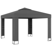 Produktbild för Paviljong med dubbeltak och ljusslinga LED 3x3 m antracit