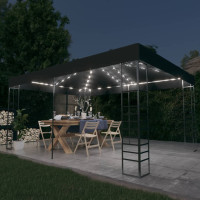 Produktbild för Paviljong med ljusslinga LED 3x4 m antracit