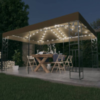 Produktbild för Paviljong dubbla tak och ljusslinga LED 3x4 m taupe