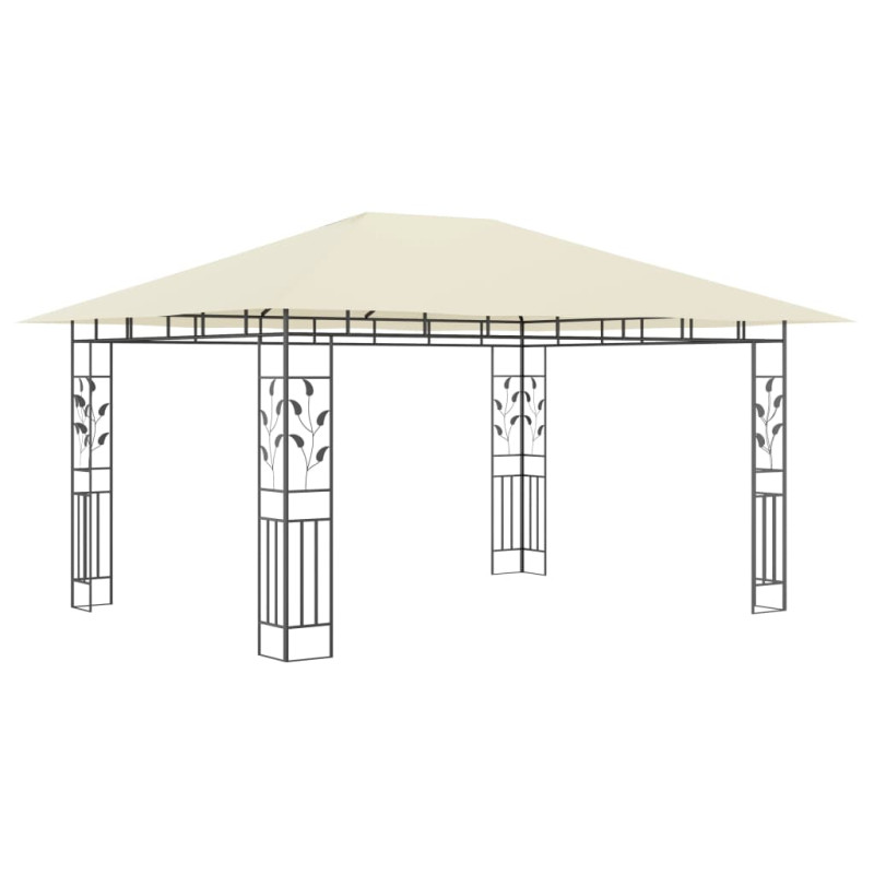 Produktbild för Paviljong med myggnät och ljusslinga LED 4x3x2,73 m gräddvit