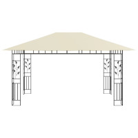 Produktbild för Paviljong med myggnät och ljusslinga LED 4x3x2,73 m gräddvit