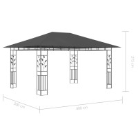 Produktbild för Paviljong myggnät ljusslinga LED 4x3x2,73 m antracit 180 g/m²