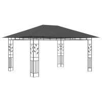 Produktbild för Paviljong myggnät ljusslinga LED 4x3x2,73 m antracit 180 g/m²