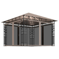 Produktbild för Paviljong myggnät och ljusslinga LED 3x3x2,73 m taupe 180 g/m²