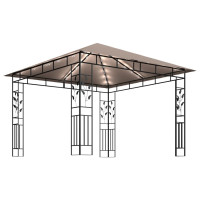 Produktbild för Paviljong myggnät och ljusslinga LED 3x3x2,73 m taupe 180 g/m²