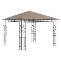 Produktbild för Paviljong myggnät och ljusslinga LED 3x3x2,73 m taupe 180 g/m²