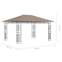 Produktbild för Paviljong myggnät och ljusslinga LED 4x3x2,73 m taupe 180 g/m²