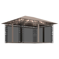 Produktbild för Paviljong myggnät och ljusslinga LED 4x3x2,73 m taupe 180 g/m²