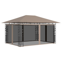 Produktbild för Paviljong myggnät och ljusslinga LED 4x3x2,73 m taupe 180 g/m²