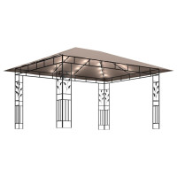 Produktbild för Paviljong myggnät och ljusslinga LED 4x3x2,73 m taupe 180 g/m²