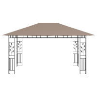 Produktbild för Paviljong myggnät och ljusslinga LED 4x3x2,73 m taupe 180 g/m²