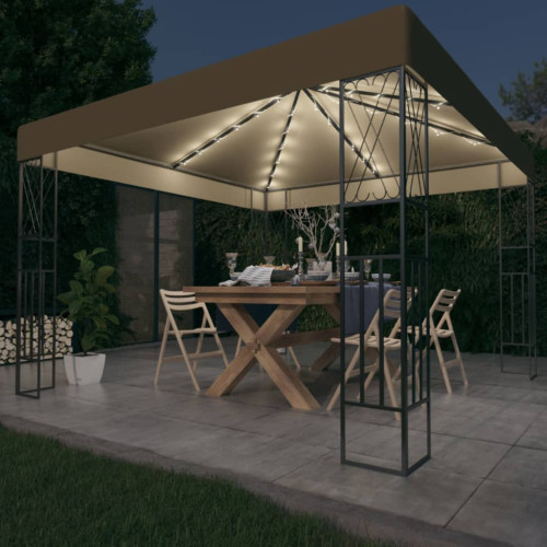 vidaXL Paviljong med ljusslinga LED 3x3 m taupe tyg - Partytält & Paviljoner