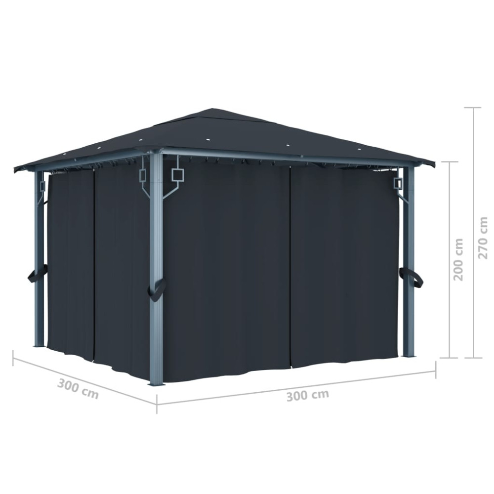 Produktbild för Paviljong med gardin & ljusslinga LED 3x3 m antracit aluminium