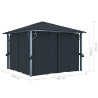 Produktbild för Paviljong med gardin & ljusslinga LED 3x3 m antracit aluminium