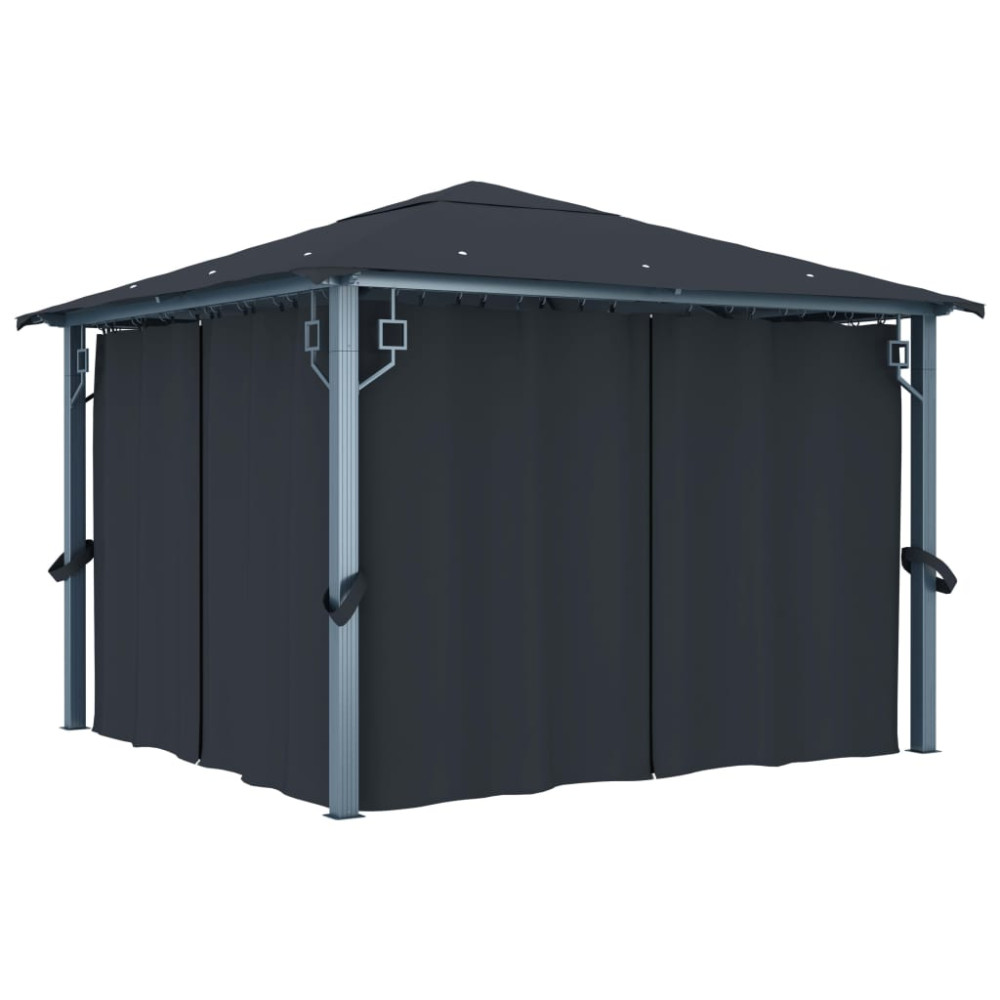 Produktbild för Paviljong med gardin & ljusslinga LED 3x3 m antracit aluminium