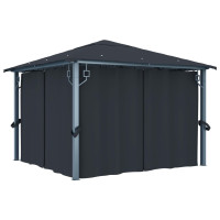 Produktbild för Paviljong med gardin & ljusslinga LED 3x3 m antracit aluminium