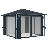 Produktbild för Paviljong med gardin & ljusslinga LED 3x3 m antracit aluminium