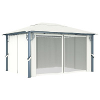 Produktbild för Paviljong med gardin & ljusslinga LED 4x3 m gräddvit aluminium