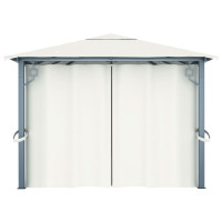 Produktbild för Paviljong med gardin & ljusslinga LED 4x3 m gräddvit aluminium