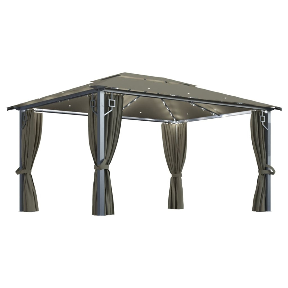 Produktbild för Paviljong med gardin & ljusslinga LED 4x3m taupe aluminium