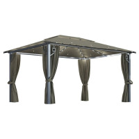 Produktbild för Paviljong med gardin & ljusslinga LED 4x3m taupe aluminium