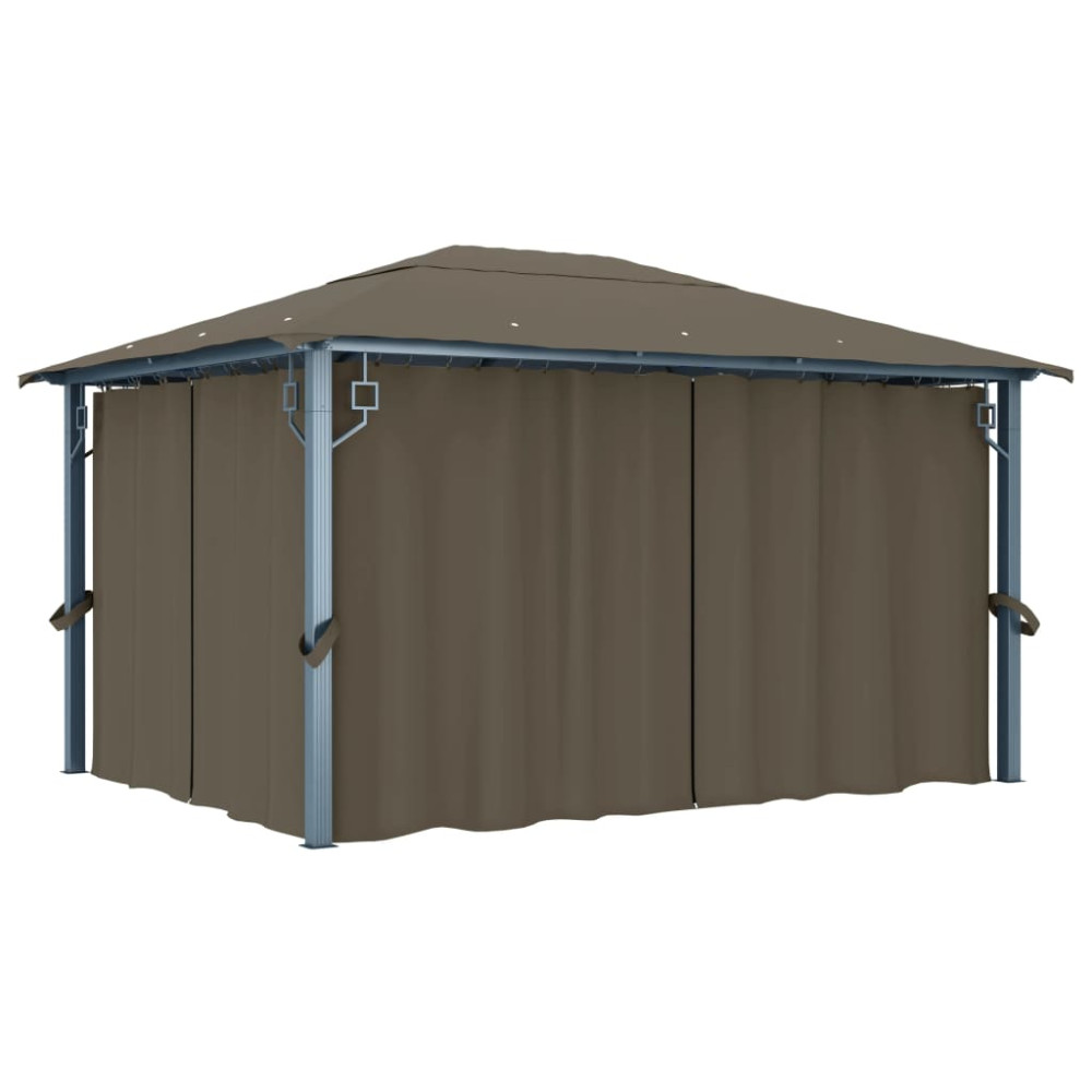 Produktbild för Paviljong med gardin & ljusslinga LED 4x3m taupe aluminium