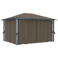 Produktbild för Paviljong med gardin & ljusslinga LED 4x3m taupe aluminium