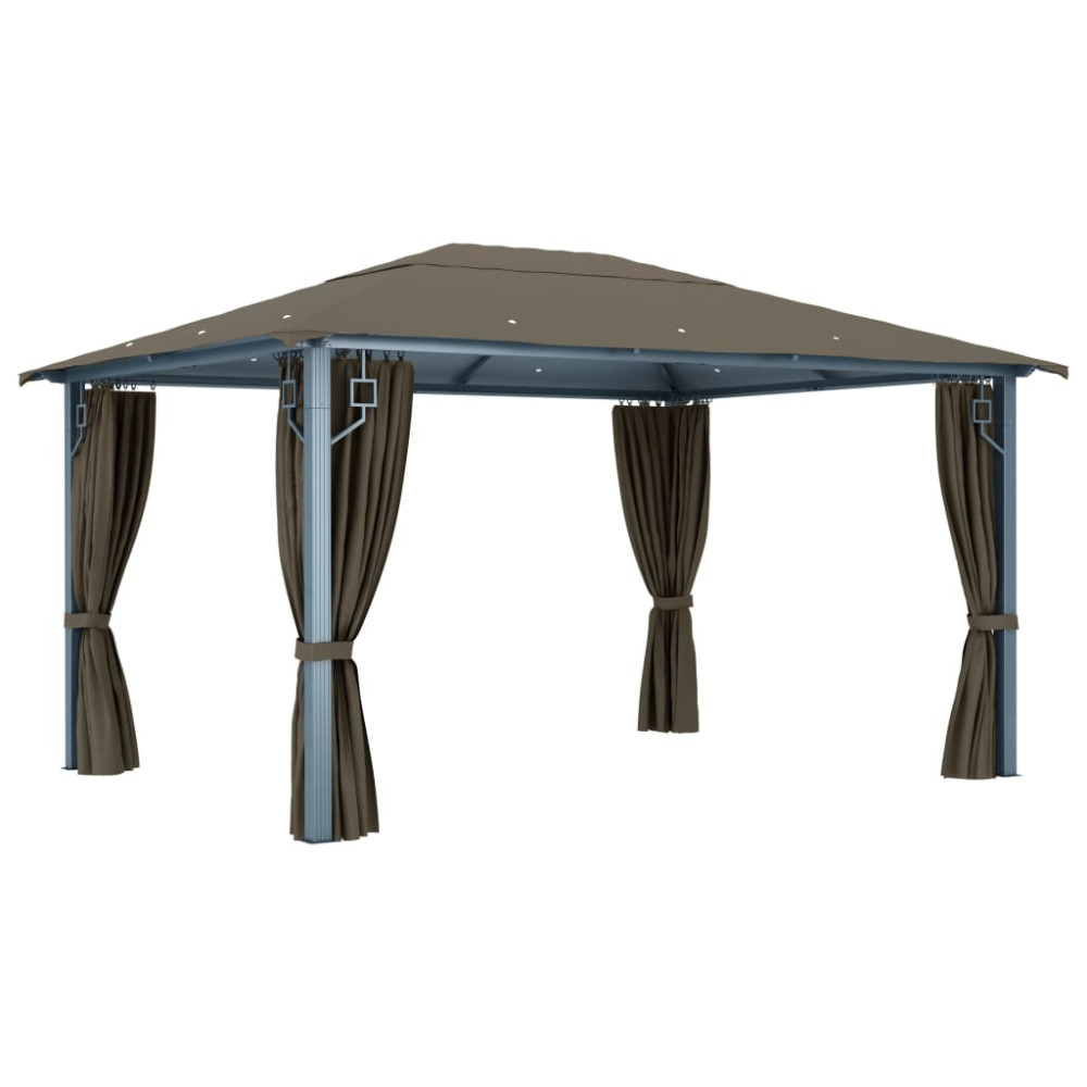 Produktbild för Paviljong med gardin & ljusslinga LED 4x3m taupe aluminium