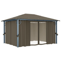 Produktbild för Paviljong med gardin & ljusslinga LED 4x3m taupe aluminium