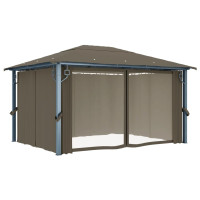 Produktbild för Paviljong med gardin & ljusslinga LED 4x3m taupe aluminium