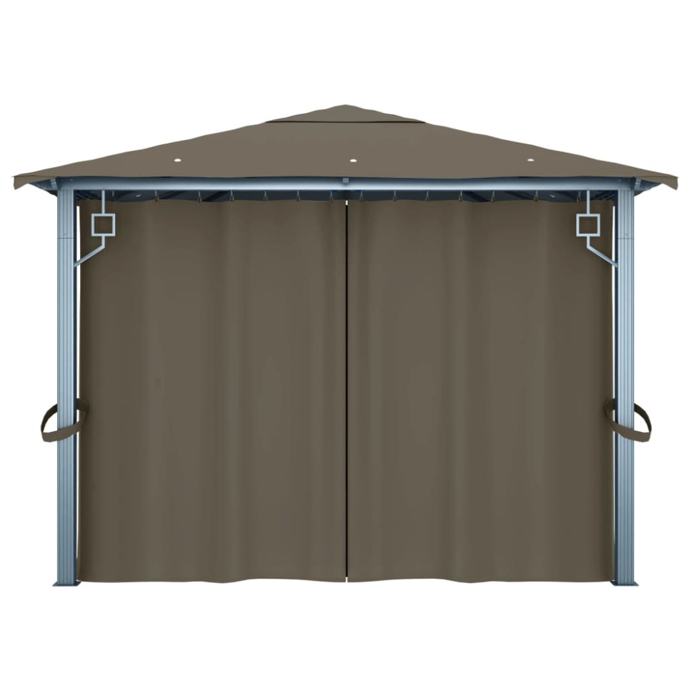 Produktbild för Paviljong med gardin & ljusslinga LED 4x3m taupe aluminium