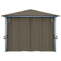 Produktbild för Paviljong med gardin & ljusslinga LED 4x3m taupe aluminium