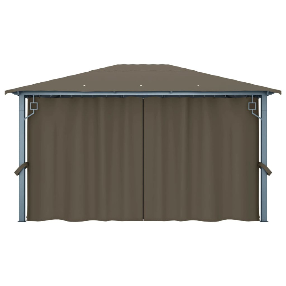 Produktbild för Paviljong med gardin & ljusslinga LED 4x3m taupe aluminium