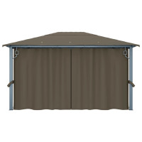 Produktbild för Paviljong med gardin & ljusslinga LED 4x3m taupe aluminium