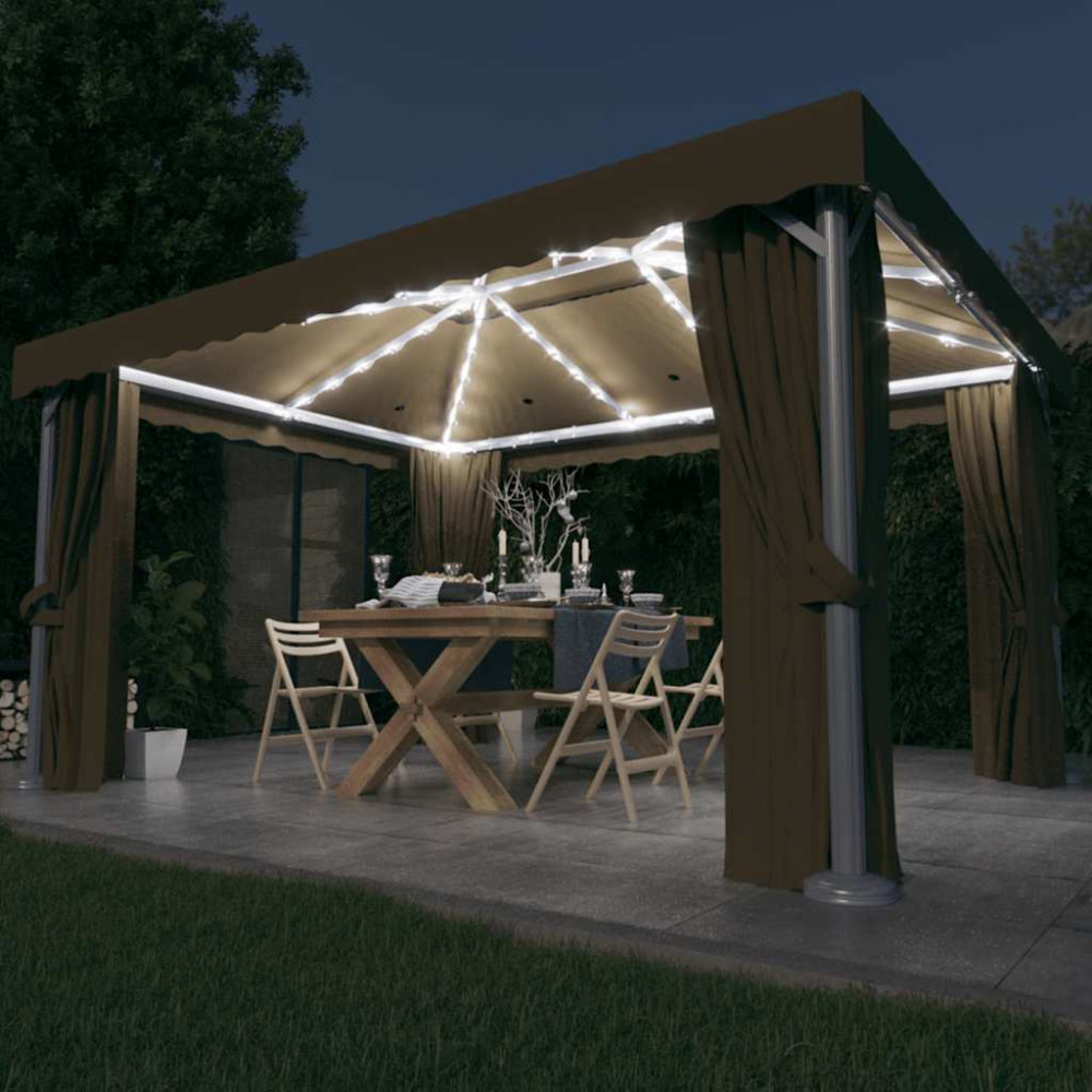 Produktbild för Paviljong med draperi och ljusslinga LED 4x3 m taupe