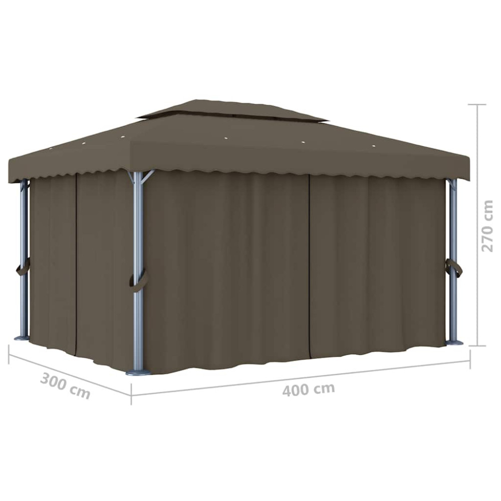 Produktbild för Paviljong med draperi och ljusslinga LED 4x3 m taupe