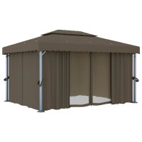 Produktbild för Paviljong med draperi och ljusslinga LED 4x3 m taupe