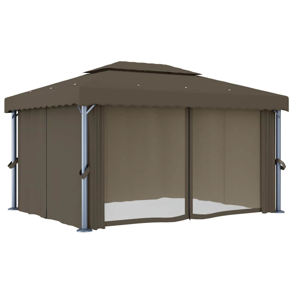 Produktbild för Paviljong med draperi och ljusslinga LED 4x3 m taupe
