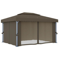 Produktbild för Paviljong med draperi och ljusslinga LED 4x3 m taupe