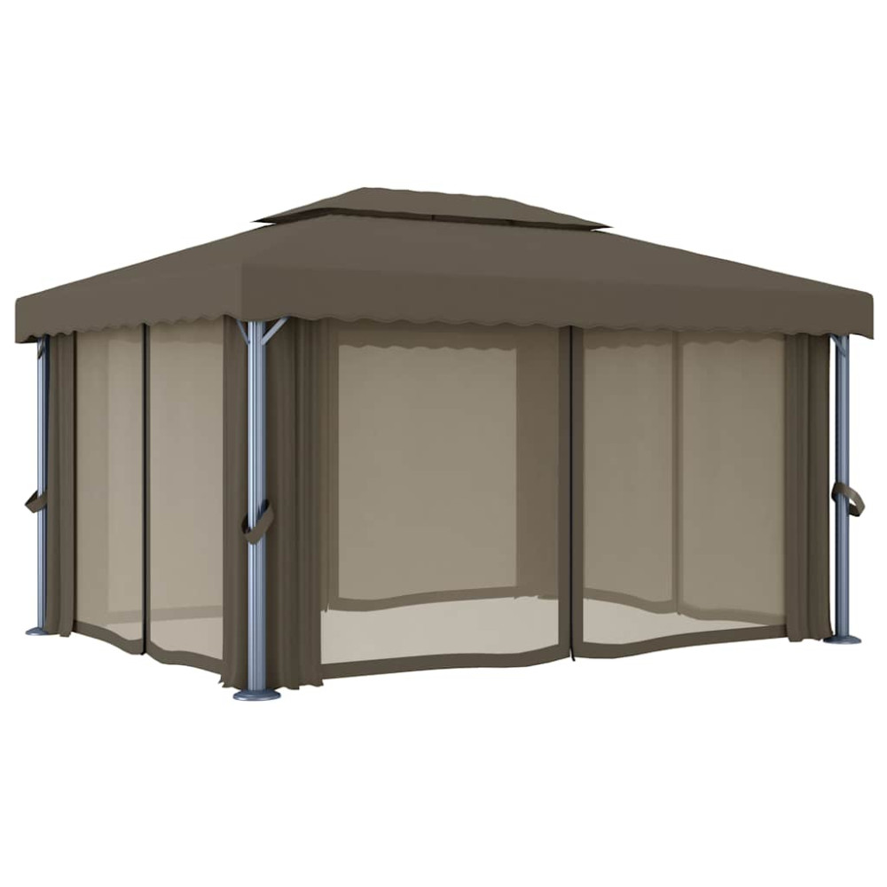 Produktbild för Paviljong med draperi och ljusslinga LED 4x3 m taupe